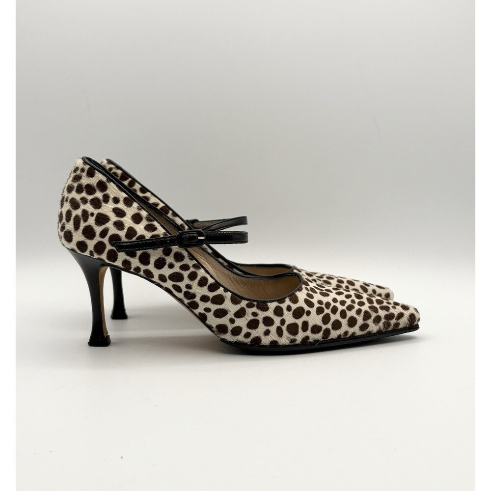 Manolo Blahnik Pony Hair Mary Jane Heels Cheetah Print Vintage Sz EU 36